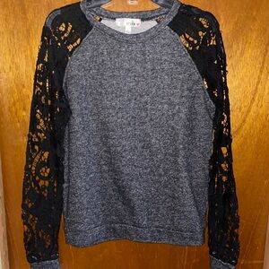 Elegant Charcoal Sweatshirt with Black Lace Sleeves